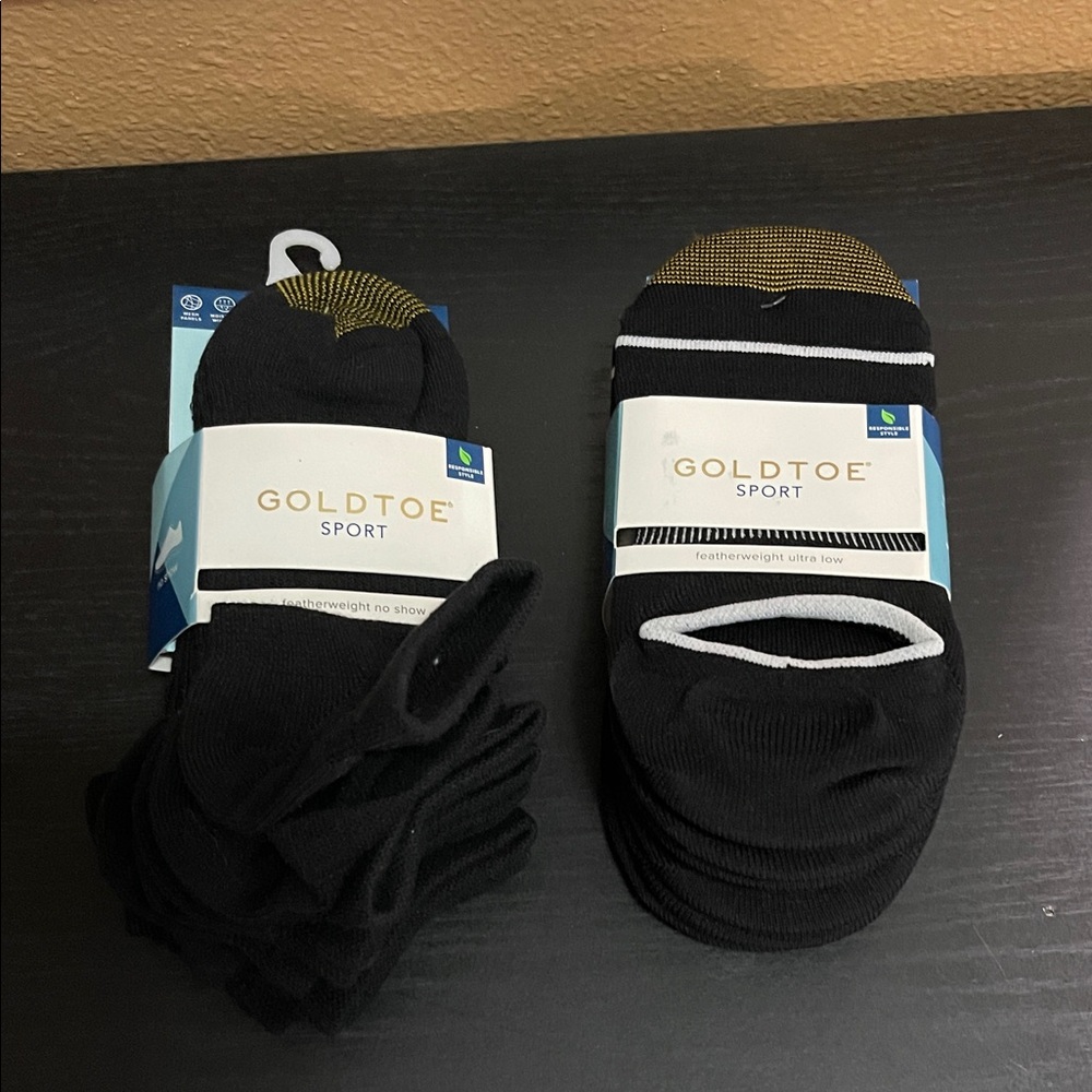 12pairs Gold Toe Sport Black and Gold No-Show Socks NWT